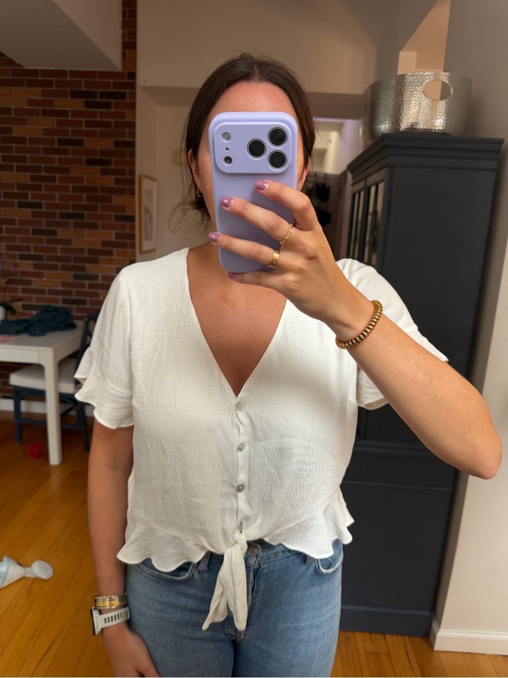 Show Me Your MuMu White Tie-Front V-Neck Blouse